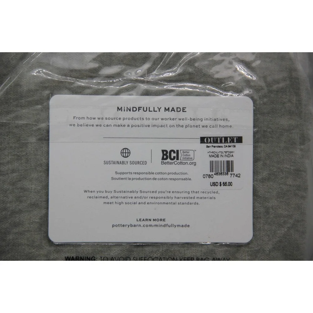Pottery Barn Standard Pillow Sham Hudson Heathered Velvet Gray NEW 26x20